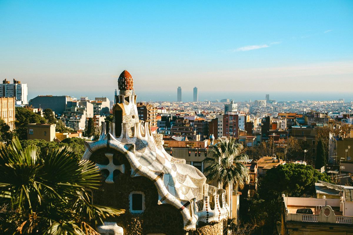 Park Güell with the Barcelona skyline in the background